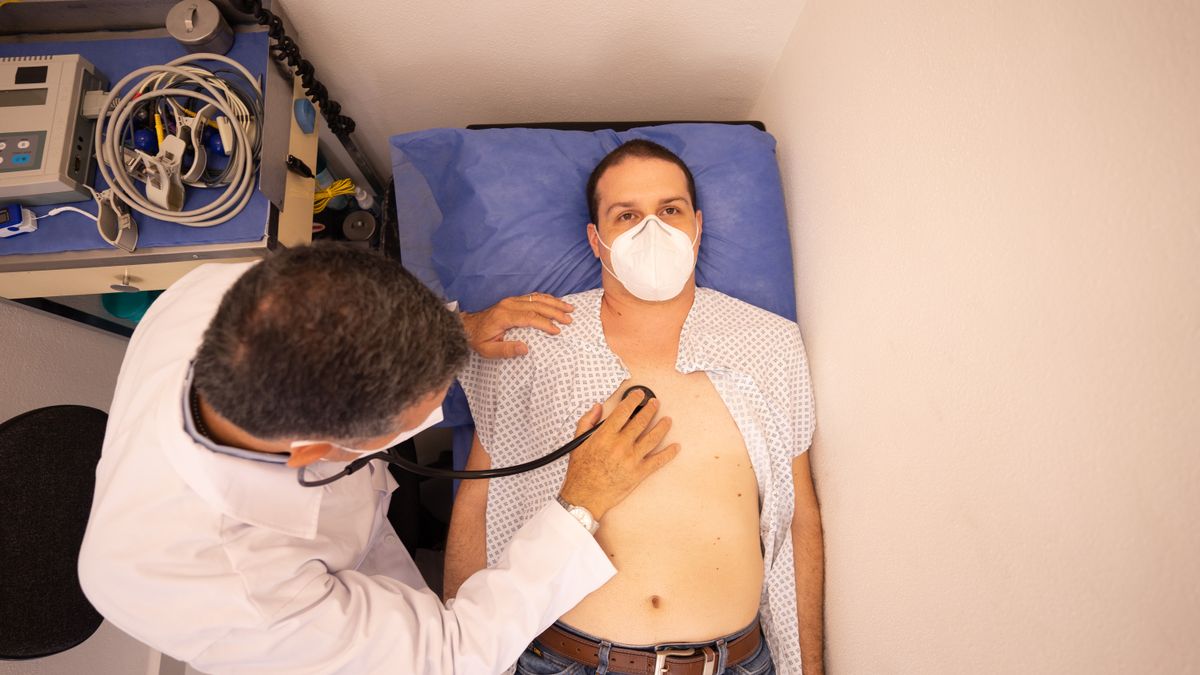 Prospective recruit completing a medical examination before enlistment
