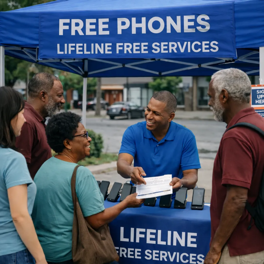 Free phone stand offering Lifeline services where applicants check free iphone government phone location eligibility
