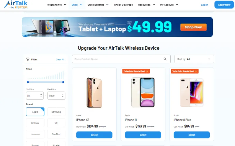 Selection of free iPhone through government program at $0 upfront