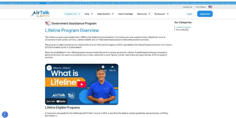 The Lifeline Program provides monthly phone service support to qualifying households